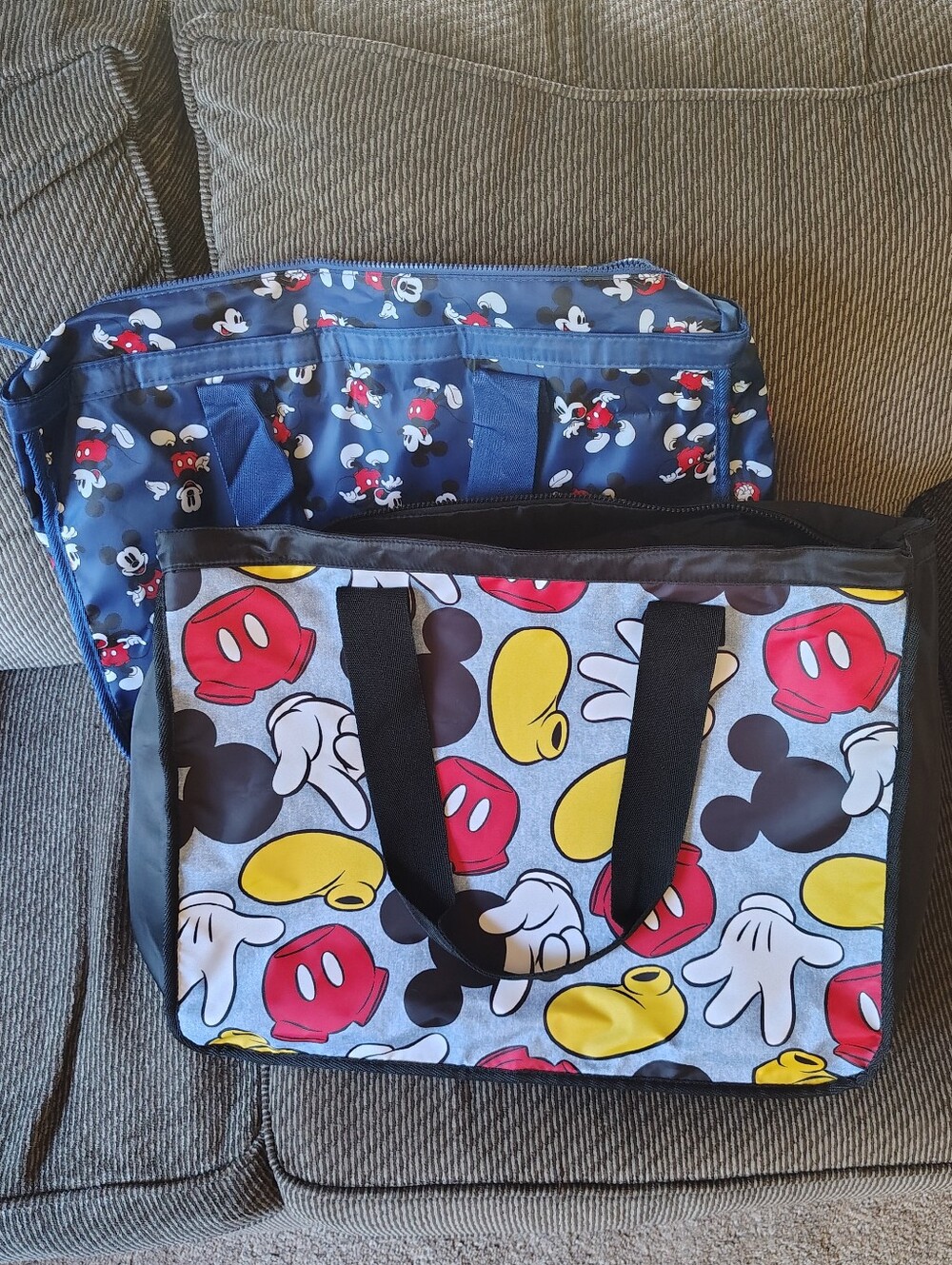 2 Disney Parks Mickey Mouse Oversize Tote Bags, 1 NWT & 1  Like New Blue Mouse